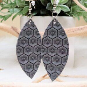 Dark Gray Honeycomb Leather Petal Earrings